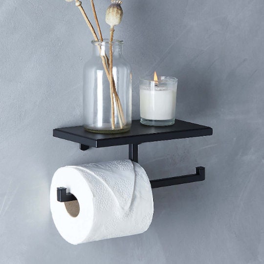 MODERN SLEEK BATHROOM Shelf and Double Toilet Roll Holder Black Metal Wc  Loo Lavatory Toilet Roll Holder 