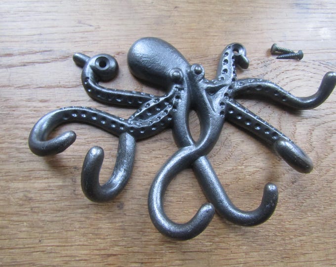 Rustic iron coat hook decorative Cast iron Rustic robe hook vintage old retro peg hanger NAUTICAL OCTOPUS Antique iron LARGE