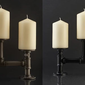 TRIPLE Rustic Vintage industrial steampunk Pipe cast iron table church Candle holder home decor