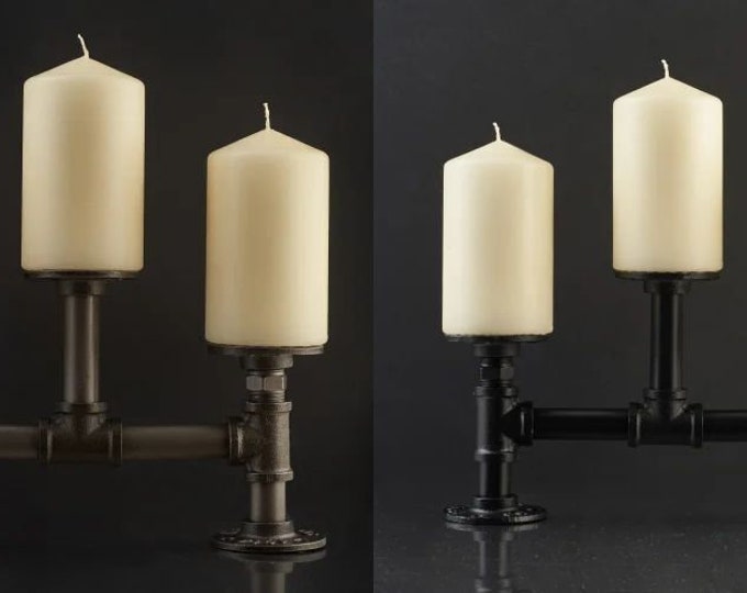 TRIPLE Rustic Vintage industrial steampunk Pipe cast iron table church Candle holder home decor