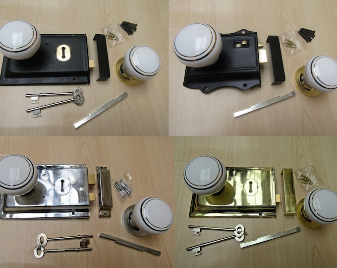 CERAMIC RIMMED vintage Victorian old English Retro style door rim lock latch rim knob door handles set traditional period home