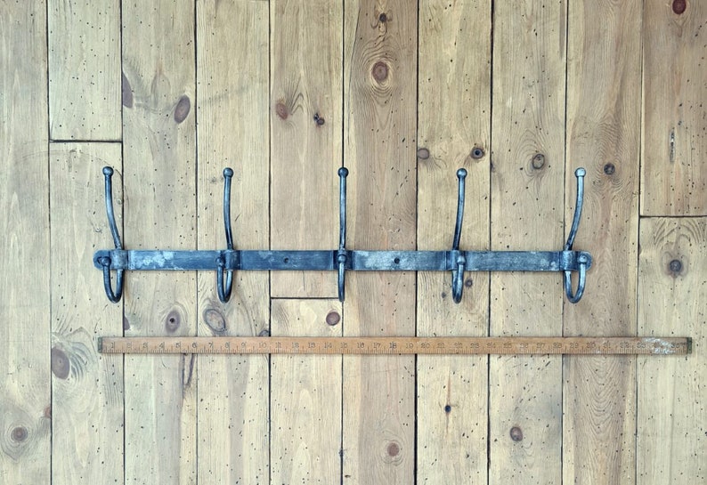 Vintage industrial Hand Forged style metal coat hook rail rack peg hanger distressed patina iron finish 5 HOOK - 775MM