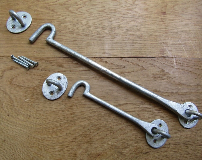 GALVANISED SILVER rustic Cast Iron vintage Cabin Hook and Eye Door Latch Lock Holder