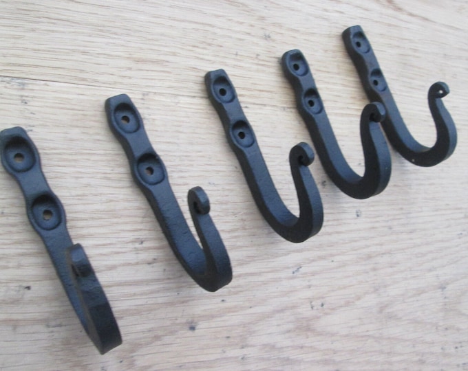 Rustic iron coat hook Handforged blacksmith traditional retro vintage old victorian hanging utility hooks Black wax