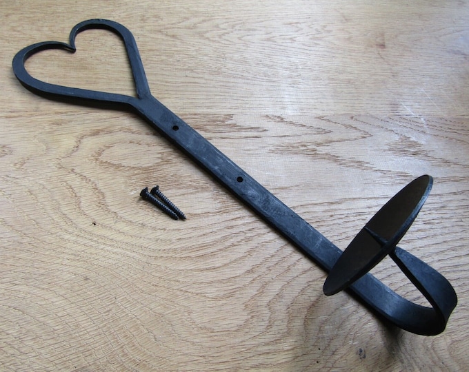 Hand Forged Blacksmith Vintage Rustic Candle holder Wall Sconce Gothic Cottage Black wax 14" SHAKER love HEART HOLDER