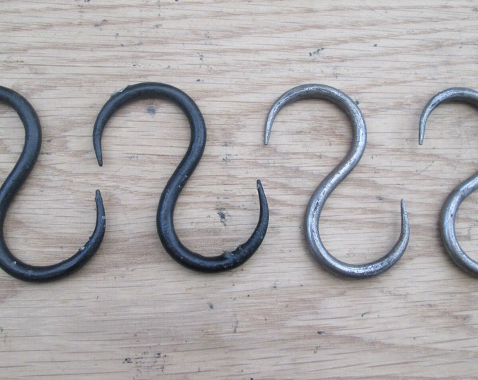 PAIR of Hand forged blacksmith rustic iron Kitchen pot pan sliding hook Utensil hanger S hooks Black Wax or Antique iron finish