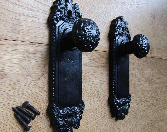 PAIR of Cast iron Rustic Vintage Victorian retro door knob hook shabby chic ornate fancy Decorative Door Latch hook peg hanger