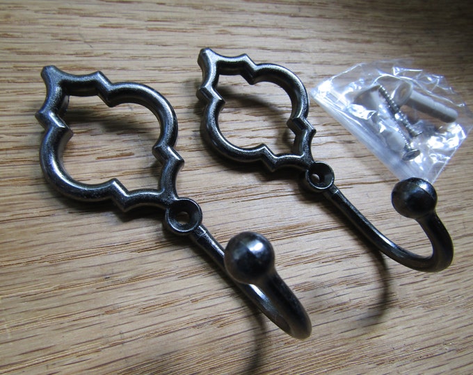 Pair Of NICKEL GEO DIAMOND Curtain Valance Drape Tie Back Hooks Hold Backs Metal Tassel Hook