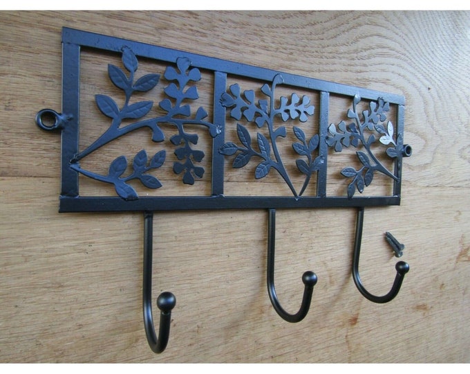 Vintage hook rail Decorative leaf botanic Retro  metal coat  utility hook rail rack peg hanger Black Antique