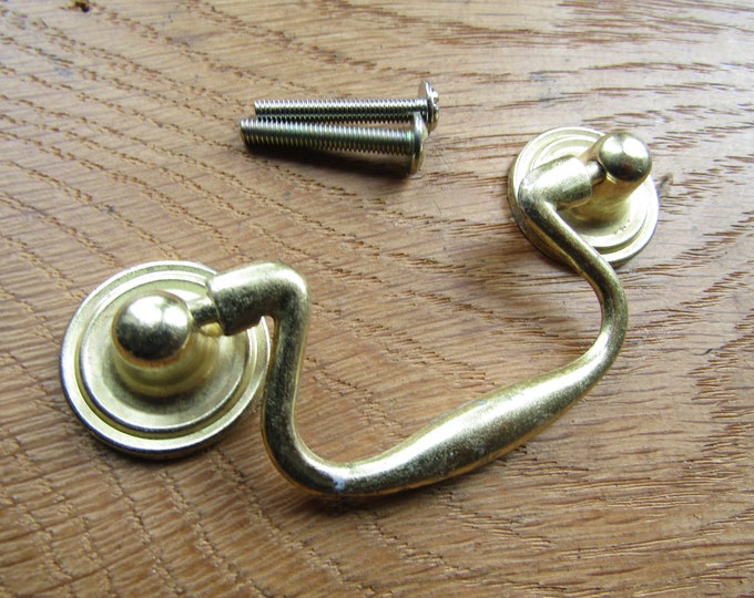 Pair of SMALL cabinet swing handle swan neck metal cupboard furniture fittings old antique vintage handles upcycle