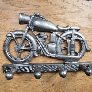 Rustic key hook rail  MOTOR BIKE Motorcycle key tidy dog leash lead hanger utility hooks pegs  cast iron retro coat hook