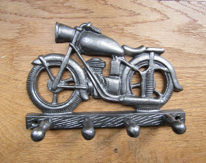 Rustic key hook rail  MOTOR BIKE Motorcycle key tidy dog leash lead hanger utility hooks pegs  cast iron retro coat hook