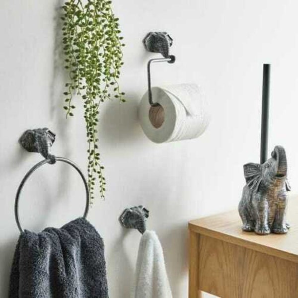 AFRICAN SAFARI ELEPHANT bathroom accessories grey toilet toll holder towel ring robe hook