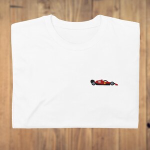 Charles Leclerc Ferrari F1-bil broderad t-shirt, F1-t-shirt, Ferrari F1-skjorta, Motorsport-t-shirt