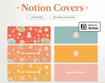 Notion Covers and Notion Icons, Notion Covers to customize your Notion Template and Make it Aesthetic, Editable in Canva, Canva Template