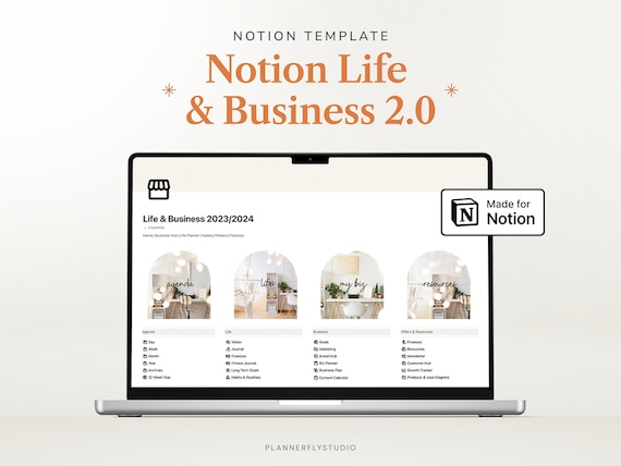 Notion Template Life and Business Planner Notion Business Dashboard, Content Calendar, Finances, Marketing, Notion Aesthetic
