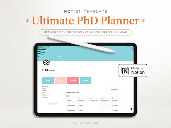 Notion Template PhD for Organising your Dissertation Thesis Project Notion PhD Planner with Dissertation Planner Notion Template for Student