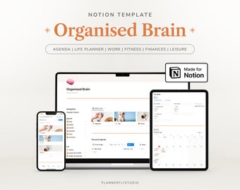 Notion Template Life Planner todo en uno, Notion Dashboard Planificador de TDAH, Finanzas, Trabajo, Fitness, Itinerario de viaje, Noción cerebral organizada