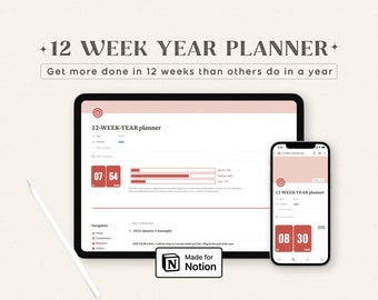 12 Week Year Notion Template |Notion Goal Template|Goal Tracker|Manifest your dreams|Notion Life Planner|90 day planner|12 Year Planner