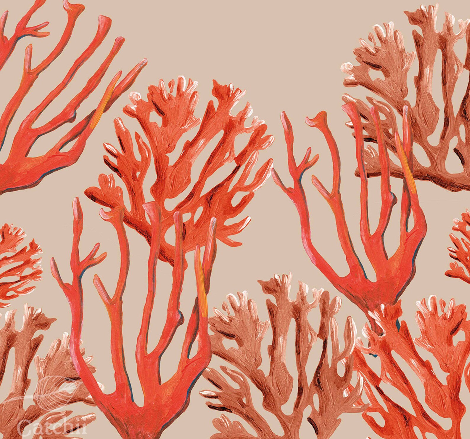 Wallpaper Coastal Coral Red Sample - Etsy