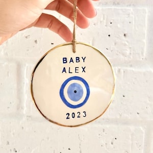 Personalized Evil Eye Nursery Decor: Ceramic Baby Name Sign