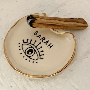 Personalized Evil Eye Palo Santo Holder, Meditation Gift, Cone Incense Burner, Smudge Stick Holder, Palo Santo Burner Bowl, Spiritual Decor