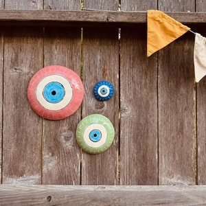 Handmade Ceramic Evil Eye Wall Hanging: Boho Home Decor, House Warming Gift