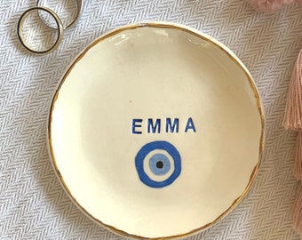 Personalized Evil Eye Ring Dish: Custom Ceramic Jewelry Holder