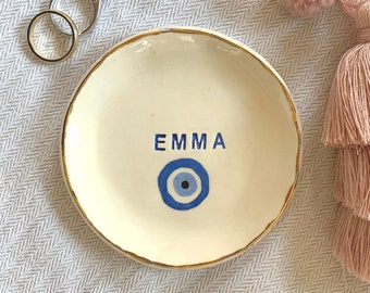 Personalized Evil Eye Ring Dish, Personalized Jewelry Dish, Custom Ring Holder, Bridesmaid Gift Idea, Trinket Dish, Ring Dish for Her