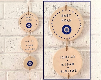 Personalized Birth Announcement Sign, Evil Eye Nursery Decor, Baby Birth Stats, Baby Arrival Gift, Nursery Decoration, Boho Nursery Decor