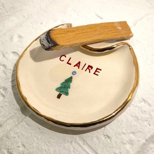 Personalized Evil Eye Christmas Tree Palo Santo Holder: Ceramic Incense Burner