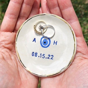 Personalized Couple Evil Eye Ring Dish: Custom Initial Wedding Ring Holder image 1