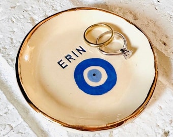 Personalized Evil Eye Trinket Dish, Evil Eye Jewelry Dish, Evil Eye Gift, Engagement Ring Holder, Bridesmaid Gifts, Bachelorette Party Favor