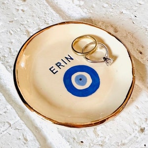 Personalisierte Evil Eye Ring Schale: Handgemachte Keramik Schmuckhalter