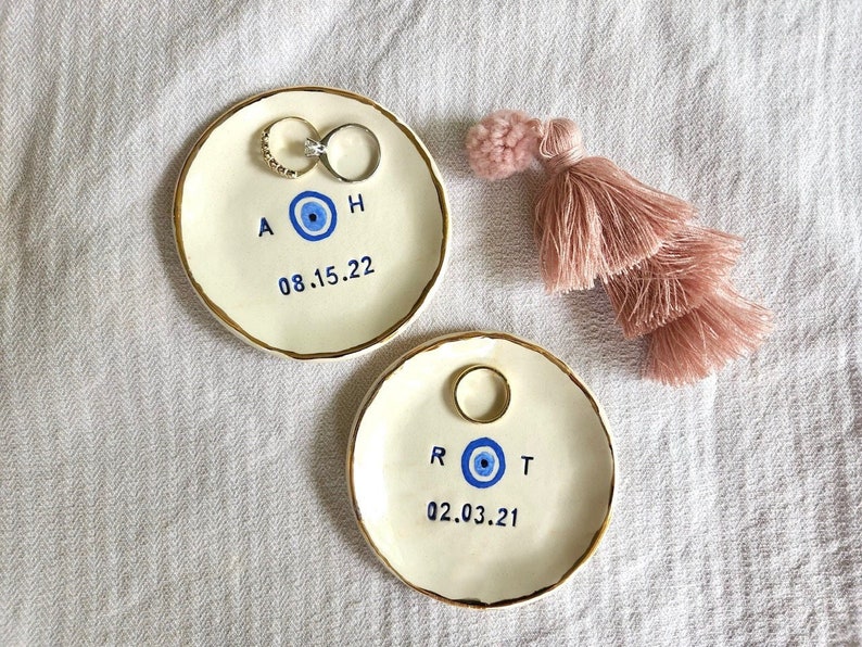 Personalized Couple Evil Eye Ring Dish: Custom Initial Wedding Ring Holder image 2