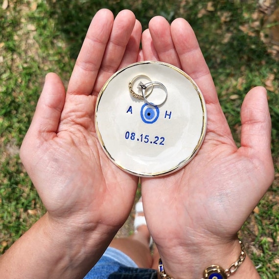 Personalized Couple Evil Eye Ring Dish: Custom Initial Wedding Ring Holder