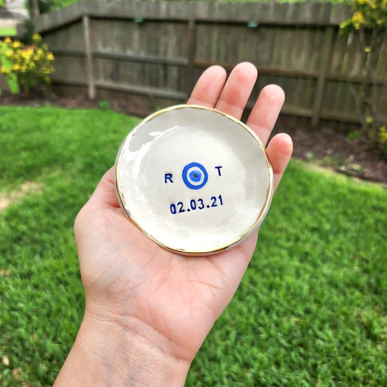 Personalized Couple Evil Eye Ring Dish: Custom Initial Wedding Ring Holder image 9