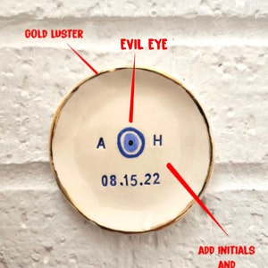 Personalized Couple Evil Eye Ring Dish: Custom Initial Wedding Ring Holder image 3