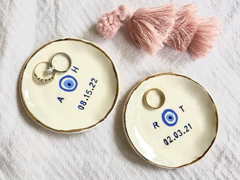 Personalized Couple Evil Eye Ring Dish: Custom Initial Wedding Ring Holder image 6