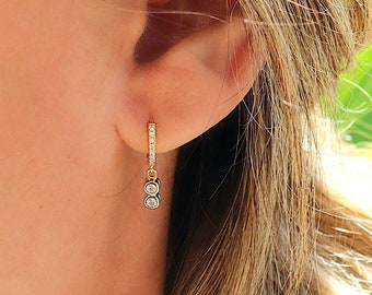 Small women's hoop earrings with zirconia pendants, mini ear hoops available in silver or gold, minimalist earrings