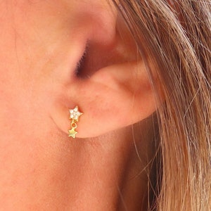 Star earrings with star pendant zircons, gold or silver women's stud earrings, minimalist style