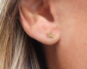 Petites puces d'oreilles cactus, boucles d'oreilles femme minimalistes, mini clou d'oreille cactus,idées cadeaux