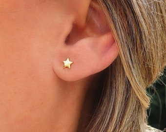 small star stud earrings for women, mini minimalist stud earrings available in silver or gold, women's gifts