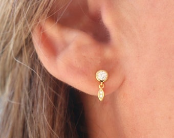 earrings with brilliant zircons, women's stud earrings in silver or gold, small minimalist stud earrings