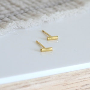 Small gold or silver bar earrings, mini minimalist ear studs, women's earrings image 1
