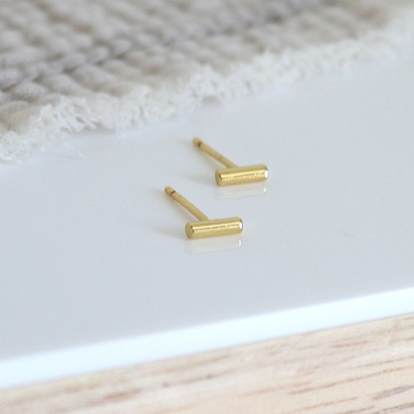 Small gold or silver bar earrings, mini minimalist ear studs, women's earrings