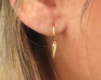 Creole earrings with triangle points, mini gold or silver women's hoops, gift ideas