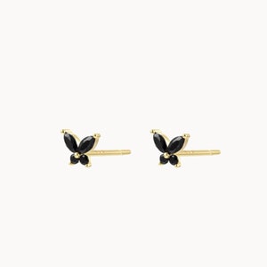 Butterfly-shaped black zircon stud earrings, mini gold or silver women's stud earrings, women's gift