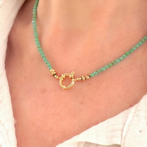 Perlenkette für Damen, Perlenkette mit Picasso-Türkis, Halskette mit Stahlverschluss, Perlenkette mit Boho-Kristall, Halskette in 3 Größen, Geschenk