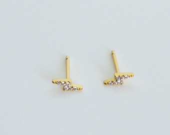 Petites puces d'oreilles éclairs avec brillants zircons, mini clous femme en argent ou doré, boucles d'oreilles minimalistes